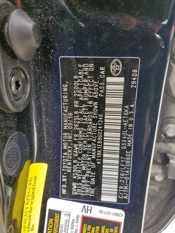 2016 Toyota Avalon Xle VIN: 4T1BK1EB9GU241346 Lot: 80564885