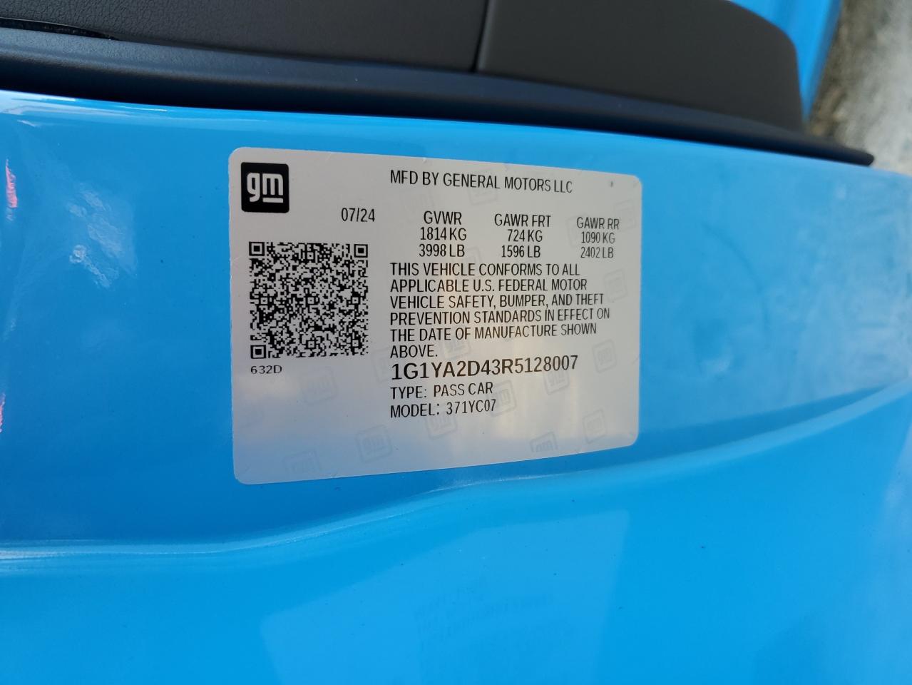 2024 Chevrolet Corvette Stingray 1Lt VIN: 1G1YA2D43R5128007 Lot: 70806015