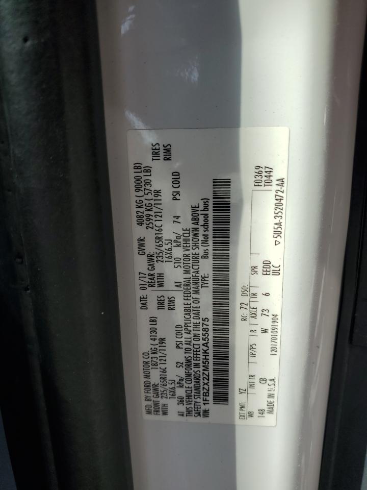 2017 Ford Transit T-350 VIN: 1FBZX2ZM5HKA55875 Lot: 72071125