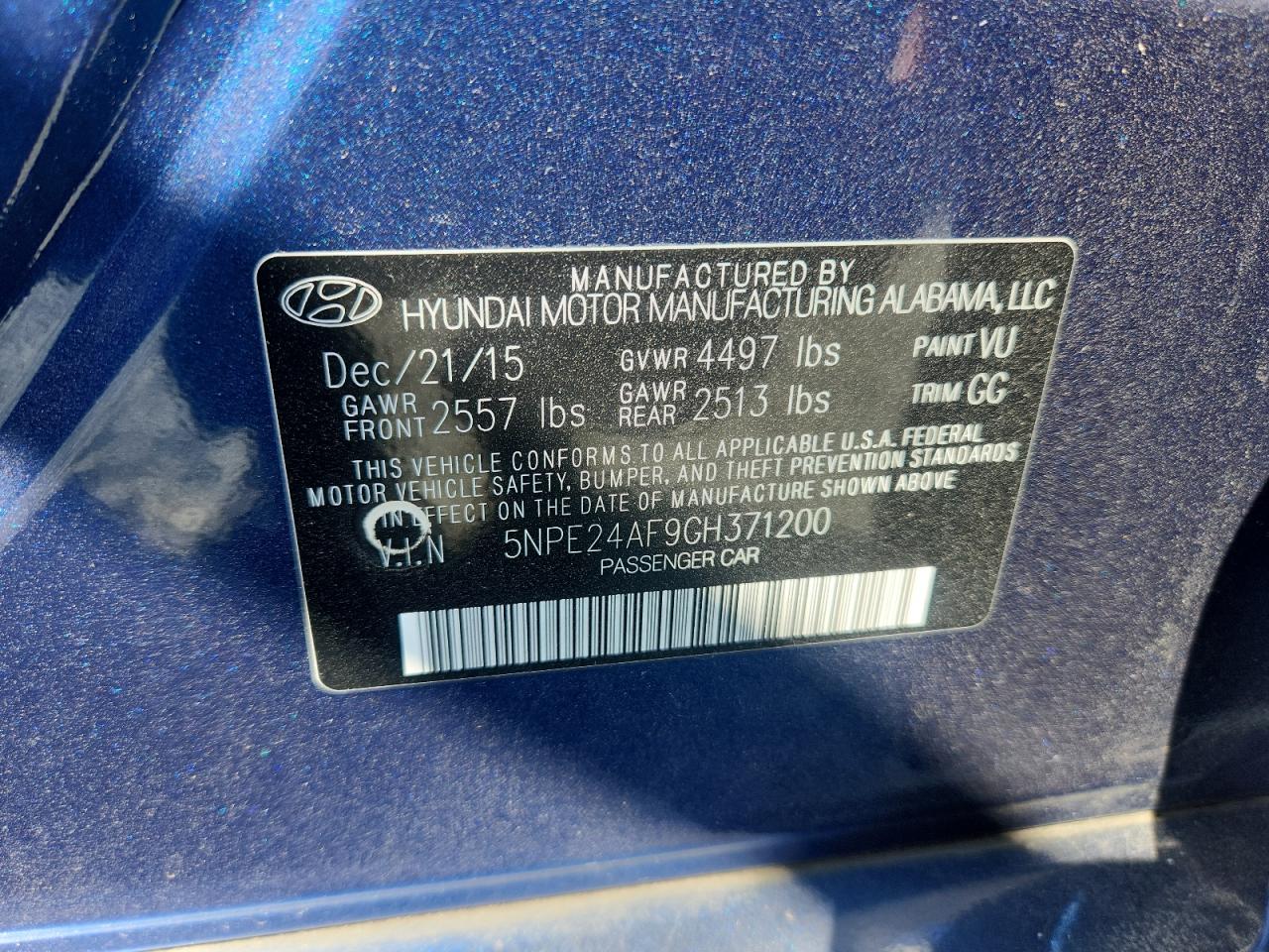 2016 Hyundai Sonata Se VIN: 5NPE24AF9GH371200 Lot: 81194485