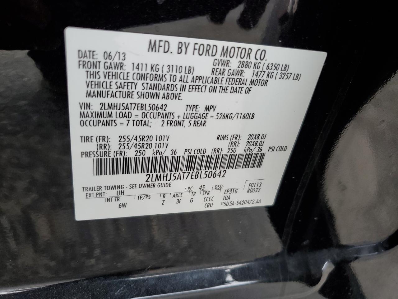 2014 Lincoln Mkt VIN: 2LMHJ5AT7EBL50642 Lot: 80605015