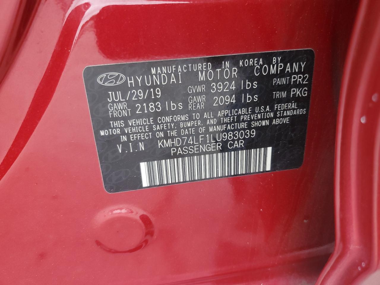 2020 Hyundai Elantra Se VIN: KMHD74LF1LU983039 Lot: 81271605