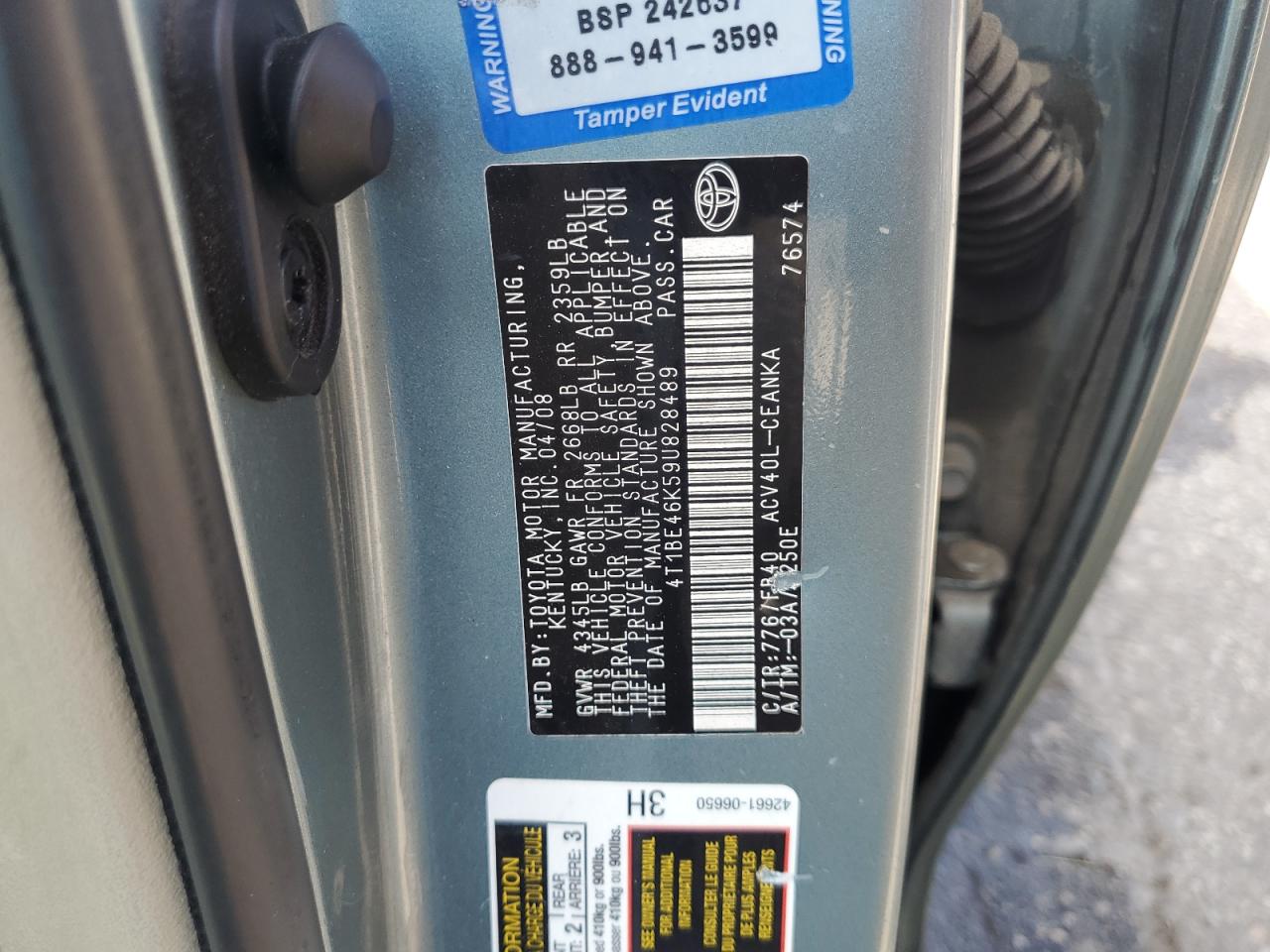 2009 Toyota Camry Base VIN: 4T1BE46K59U828489 Lot: 80752905