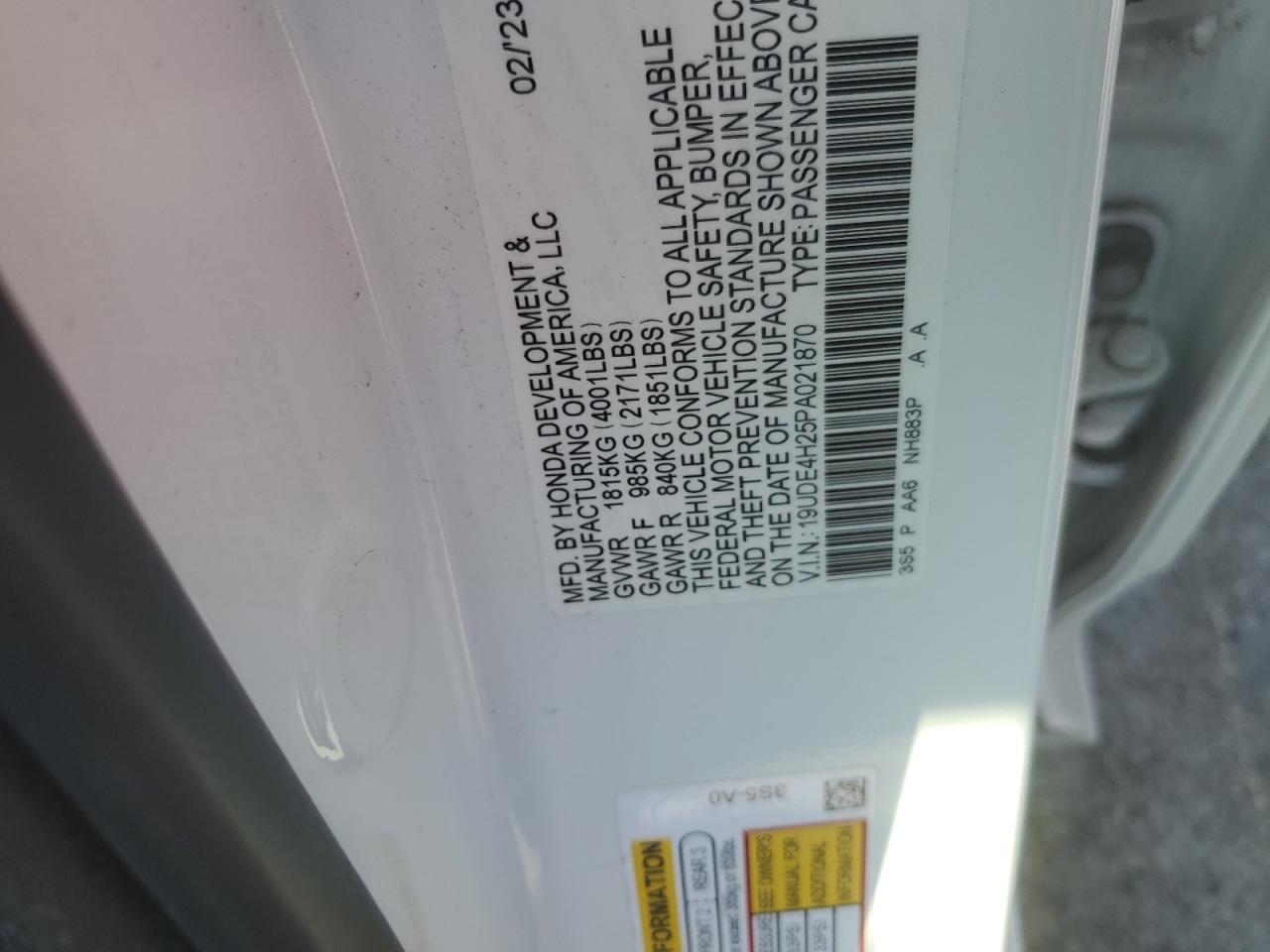 2023 Acura Integra VIN: 19UDE4H25PA021870 Lot: 72016455