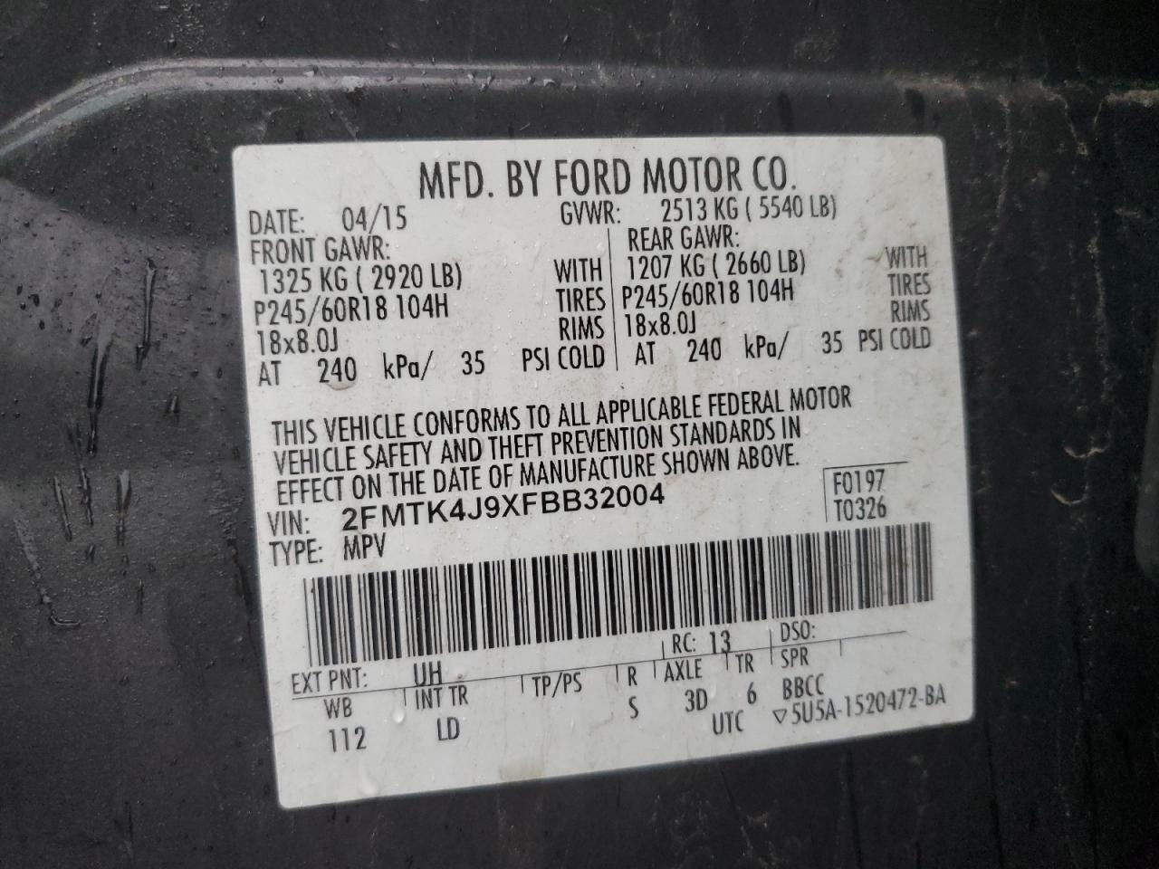 2015 Ford Edge Sel VIN: 2FMTK4J9XFBB32004 Lot: 81500695