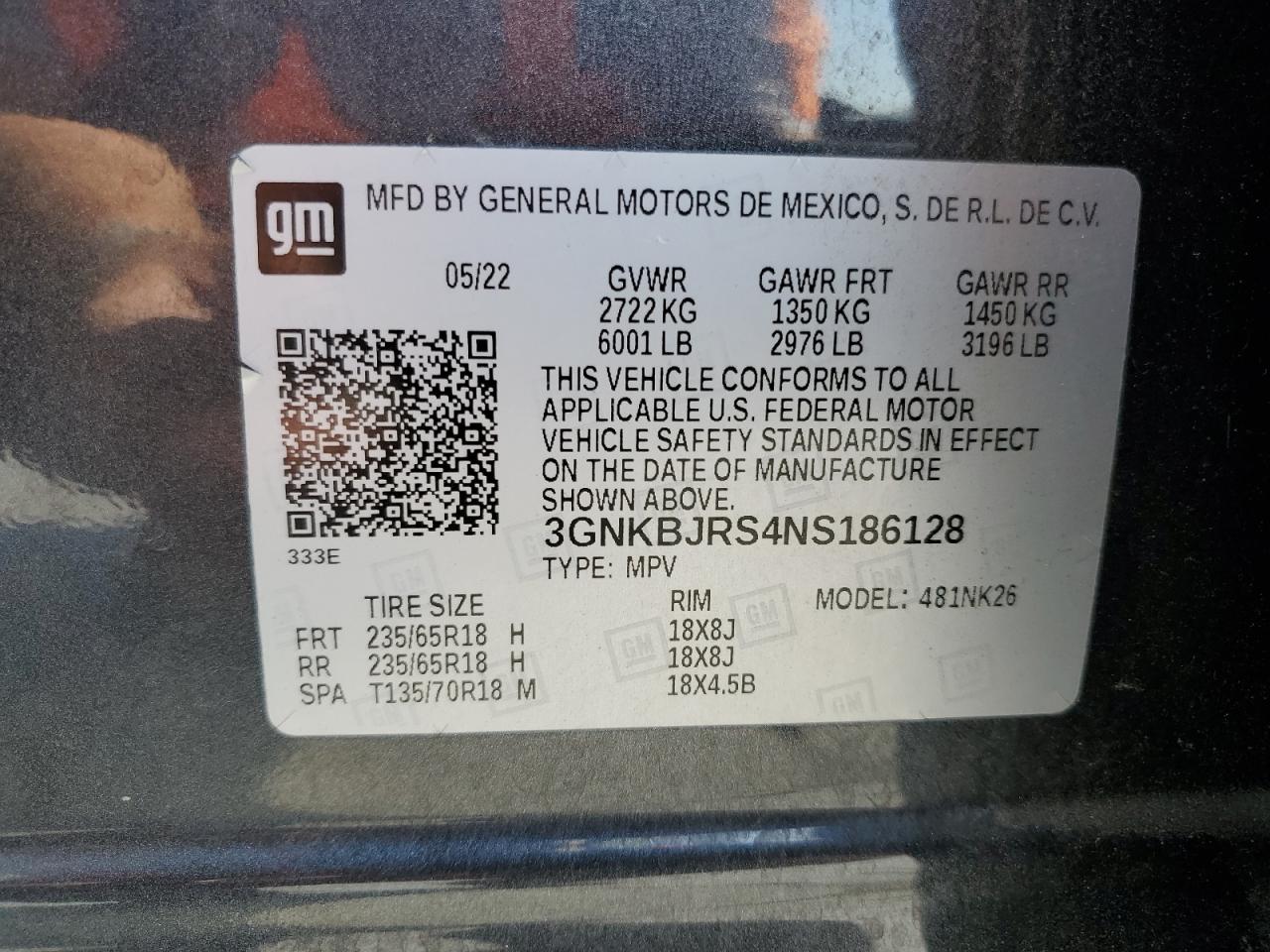 2022 Chevrolet Blazer 3Lt VIN: 3GNKBJRS4NS186128 Lot: 71782265