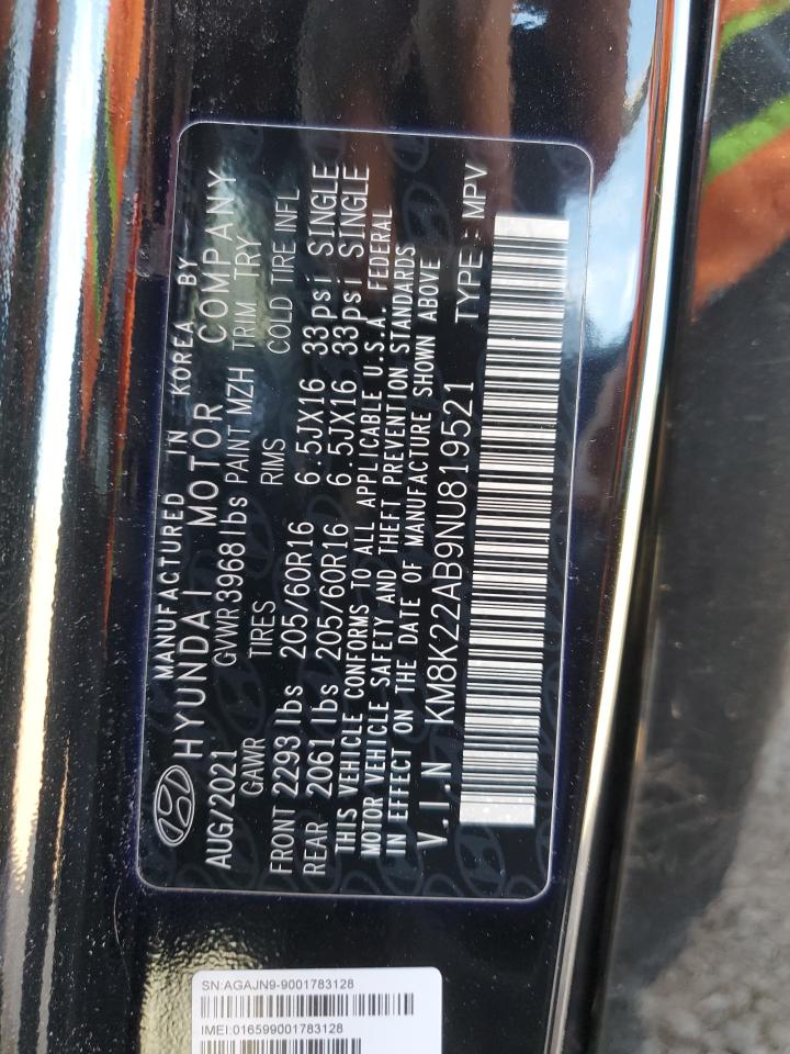 2022 Hyundai Kona Sel VIN: KM8K22AB9NU819521 Lot: 81771675