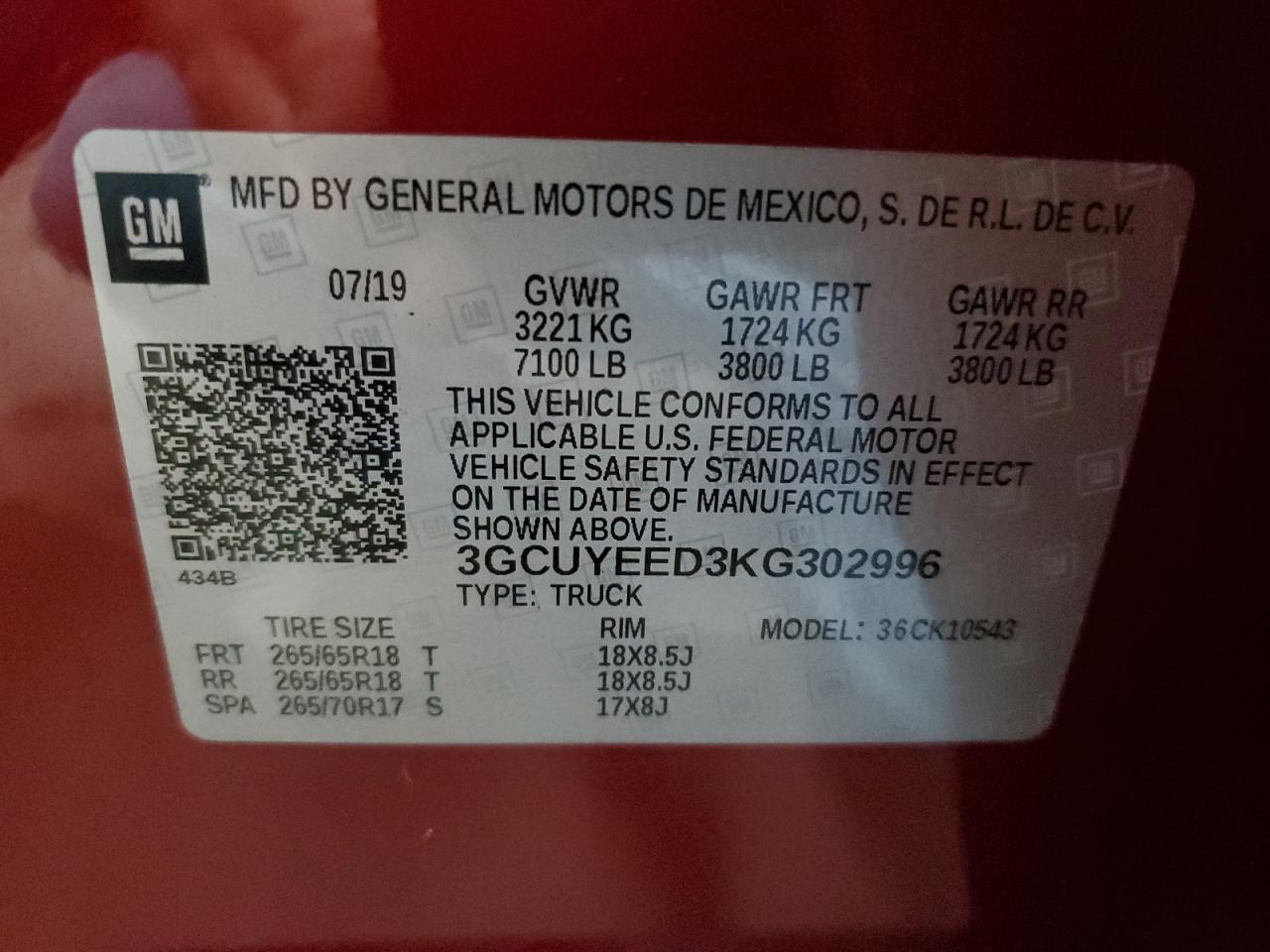 2019 Chevrolet Silverado K1500 Rst VIN: 3GCUYEED3KG302996 Lot: 80499135