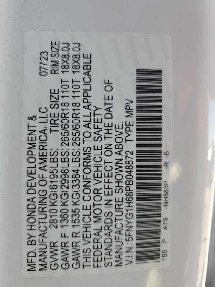 2023 Honda Pilot Trailsport VIN: 5FNYG1H68PB048872 Lot: 71953785