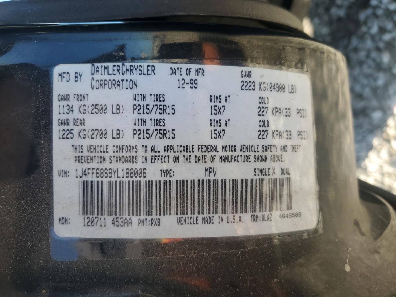 2000 Jeep Cherokee Limited VIN: 1J4FF68S9YL188006 Lot: 84182765