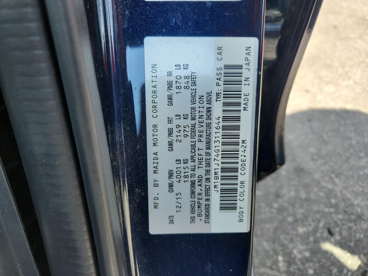 2016 Mazda 3 Sport VIN: JM1BM1J74G1311644 Lot: 81464875