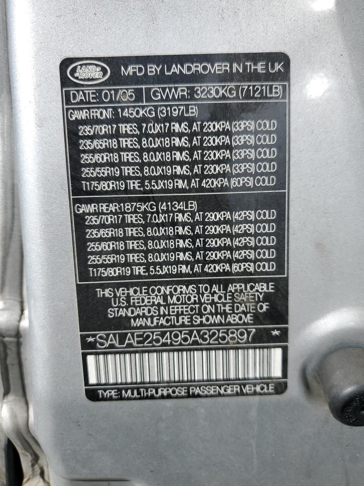 2005 Land Rover Lr3 Se VIN: SALAE25495A325897 Lot: 80885915