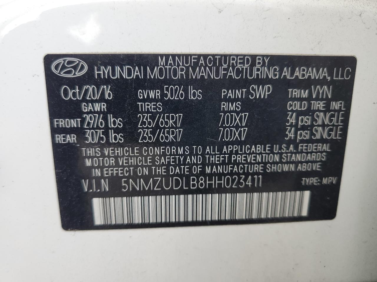 2017 Hyundai Santa Fe Sport VIN: 5NMZUDLB8HH023411 Lot: 81225145