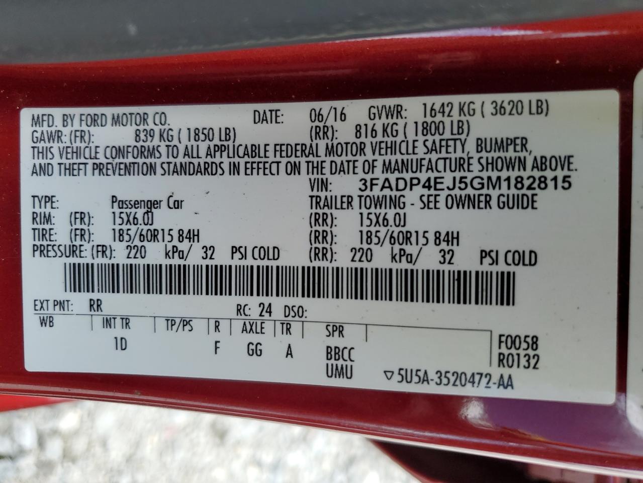 2016 Ford Fiesta Se VIN: 3FADP4EJ5GM182815 Lot: 70892965