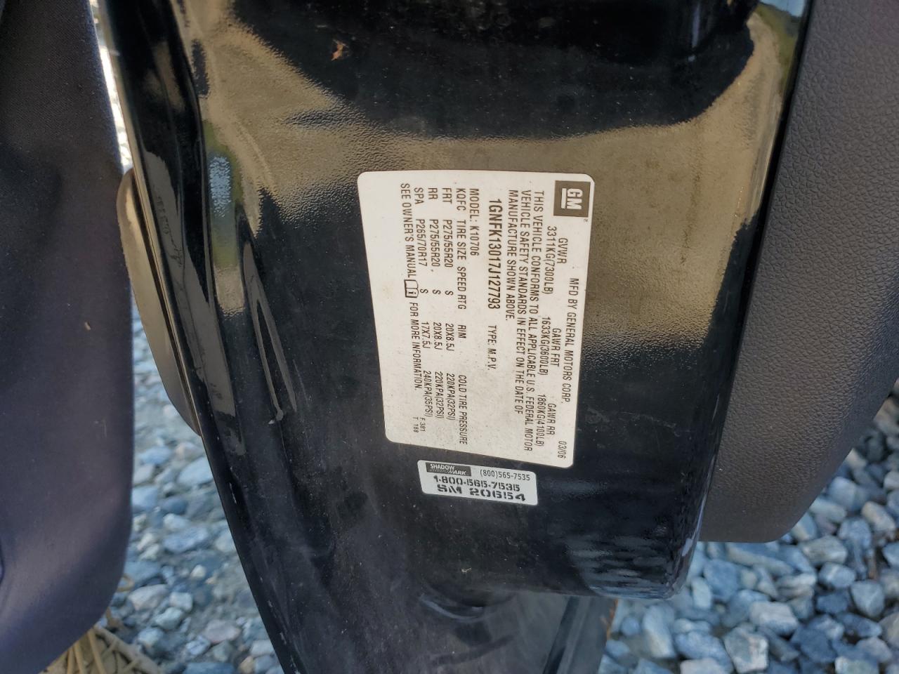 2007 Chevrolet Tahoe K1500 VIN: 1GNFK13017J127793 Lot: 67280845