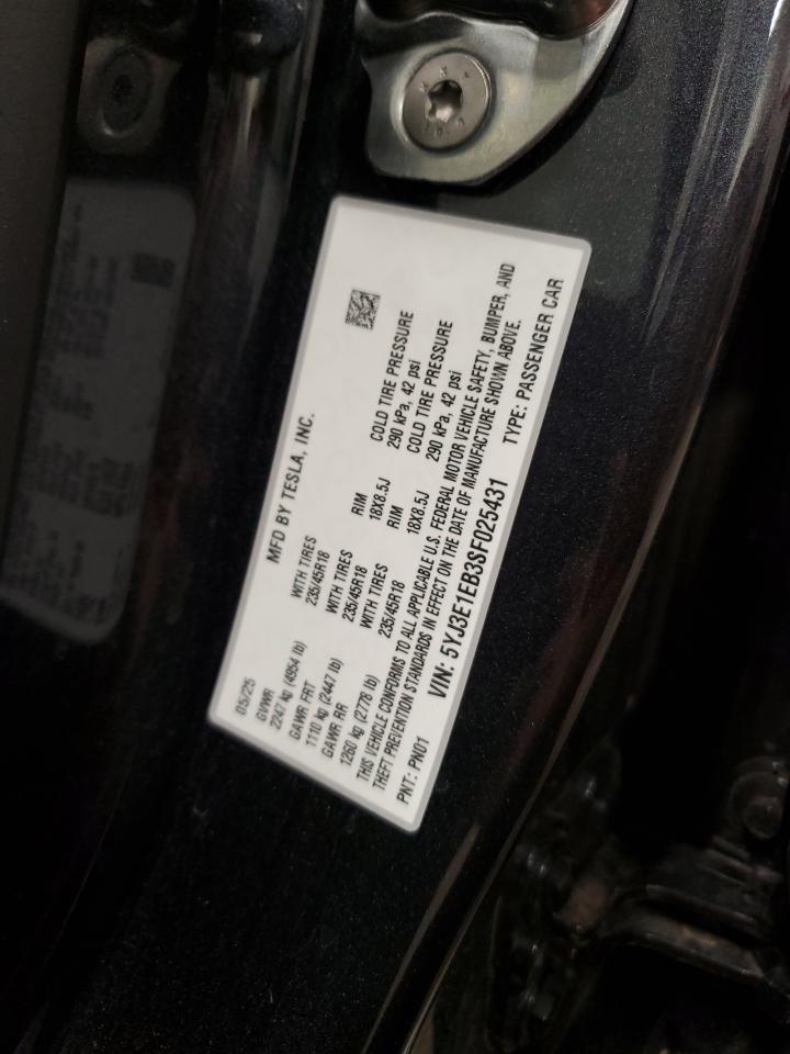 2025 Tesla Model 3 VIN: 5YJ3E1EB3SF025431 Lot: 83776015