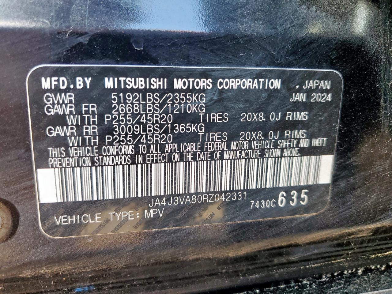 2024 Mitsubishi Outlander Se VIN: JA4J3VA80RZ042331 Lot: 81895975