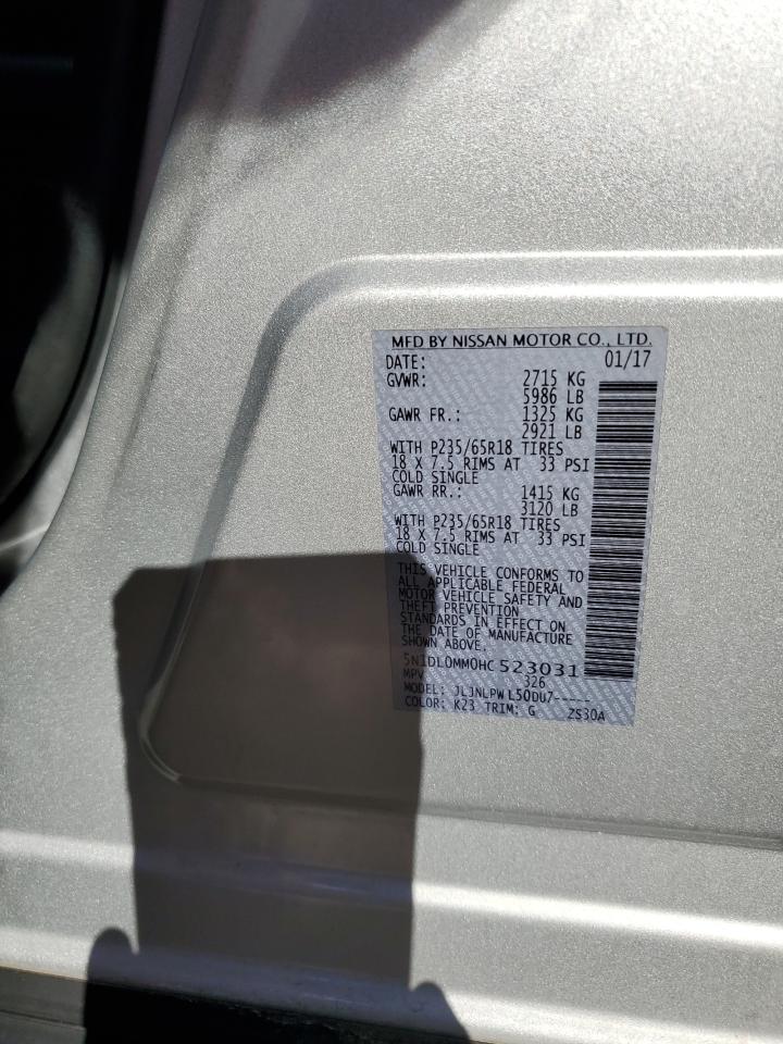 2017 Infiniti Qx60 VIN: 5N1DL0MM0HC523031 Lot: 71683265