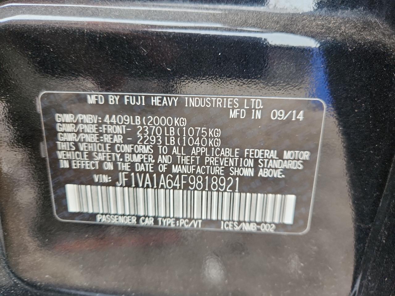 2015 Subaru Wrx VIN: JF1VA1A64F9818921 Lot: 81876365