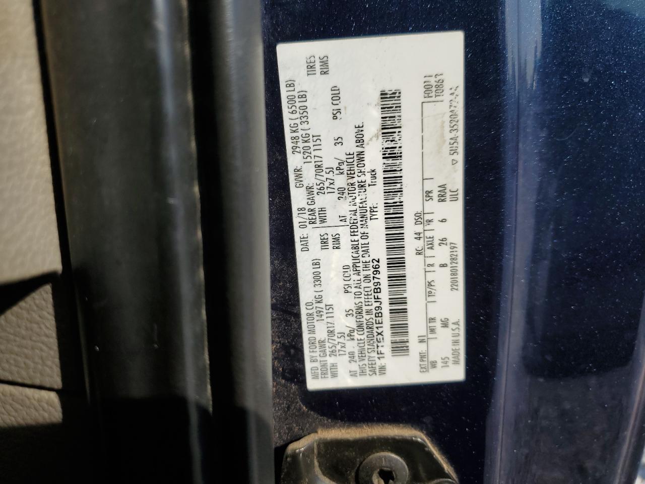 2018 Ford F150 Super Cab VIN: 1FTEX1EB9JFB97962 Lot: 80687915