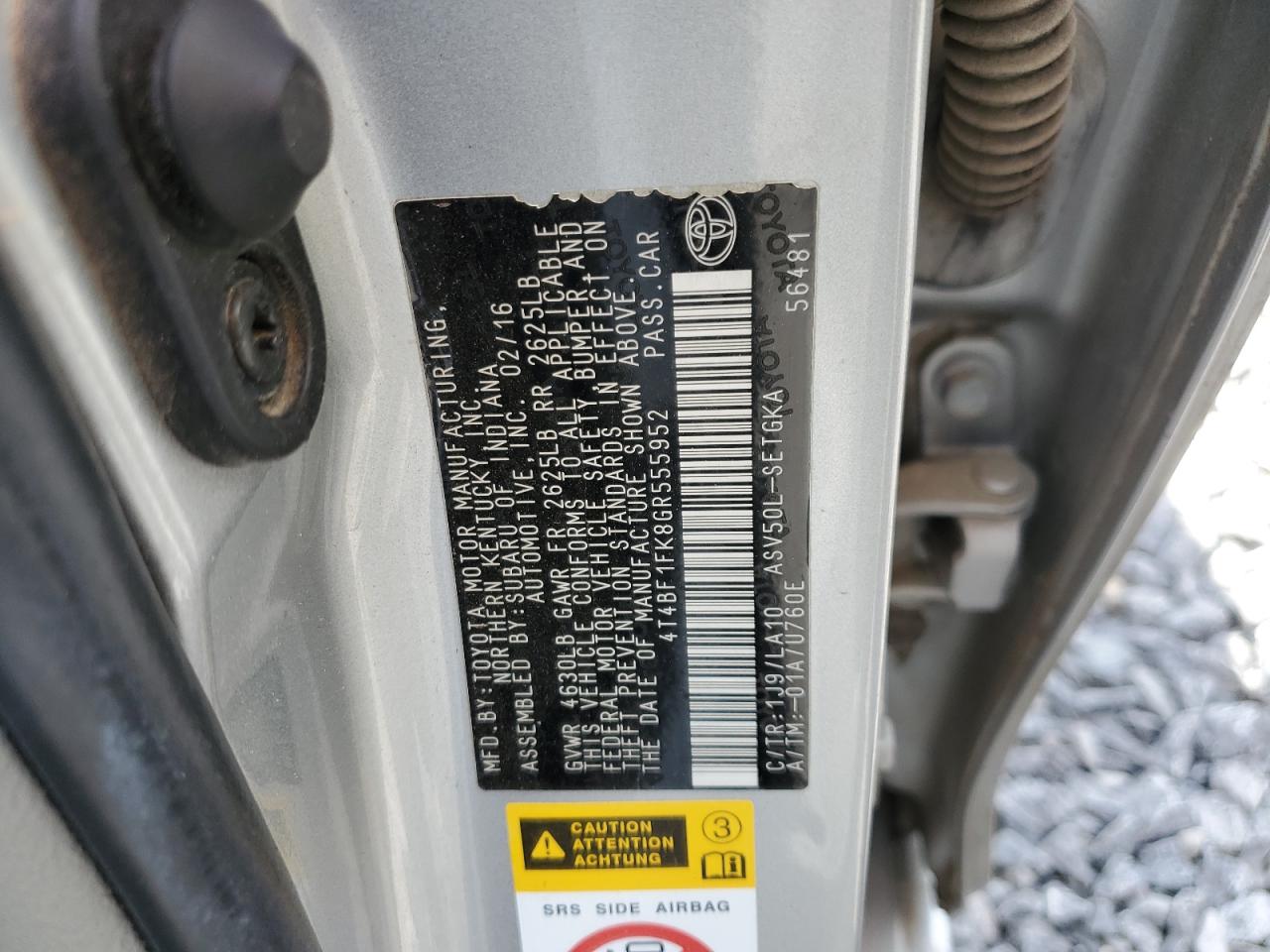 2016 Toyota Camry Le VIN: 4T4BF1FK8GR555952 Lot: 84152665