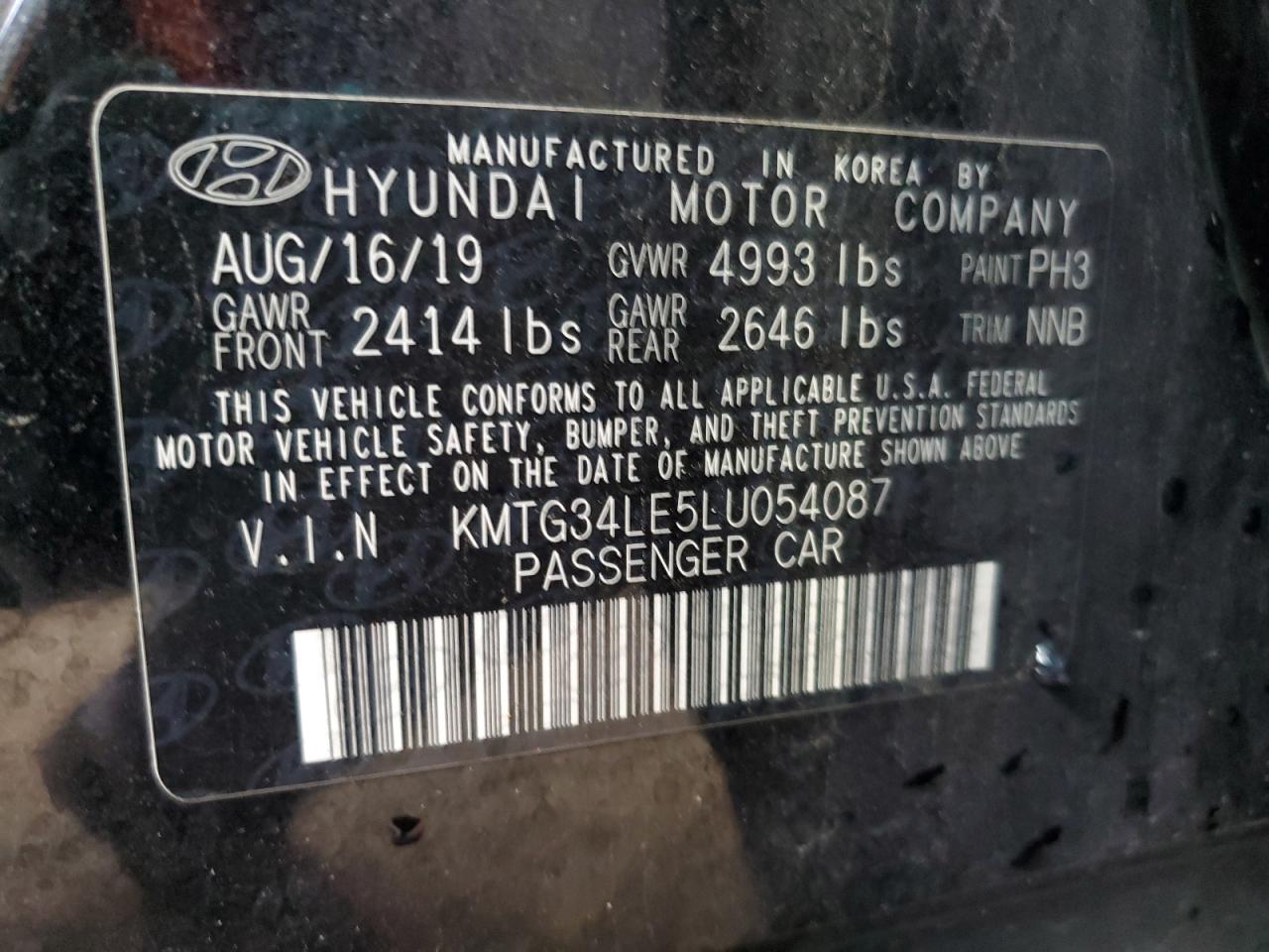 2020 Genesis G70 Prestige VIN: KMTG34LE5LU054087 Lot: 83819985