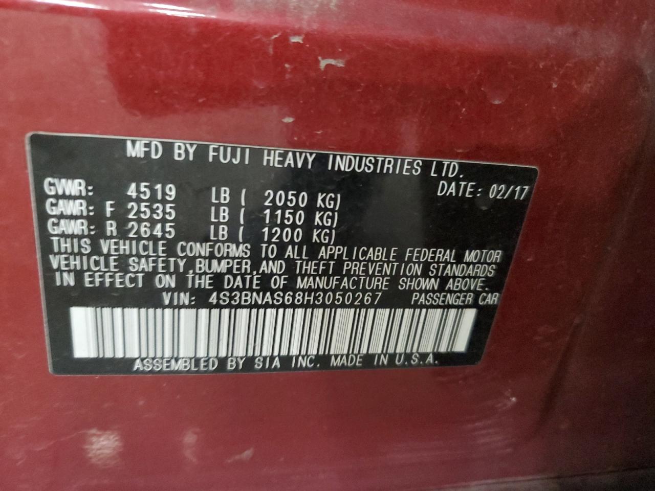 2017 Subaru Legacy Sport VIN: 4S3BNAS68H3050267 Lot: 84047385