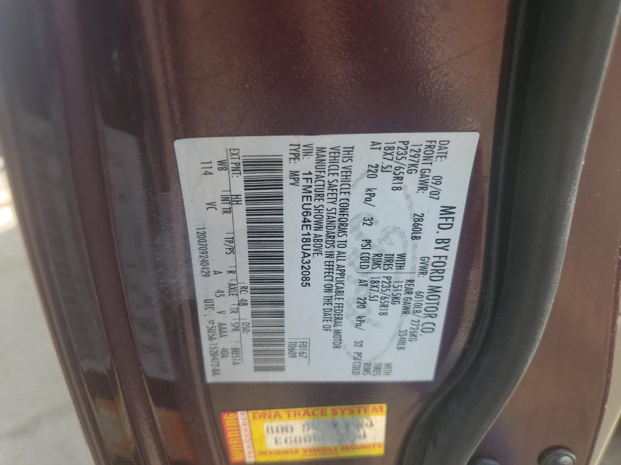 2008 Ford Explorer Eddie Bauer VIN: 1FMEU64E18UA32085 Lot: 80369875