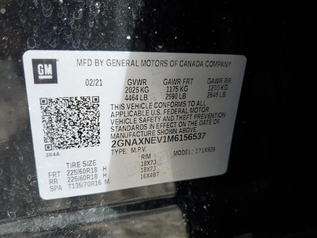 2021 Chevrolet Equinox Premier VIN: 2GNAXNEV1M6156537 Lot: 84000755