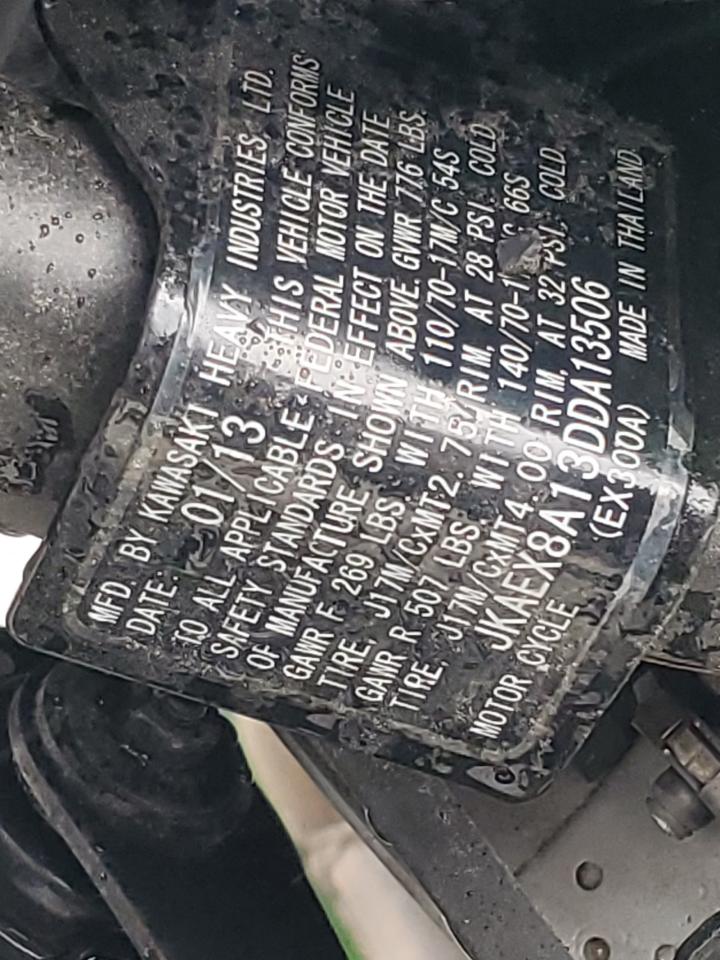 2013 Kawasaki Ex300 A VIN: JKAEX8A13DDA13506 Lot: 84536645