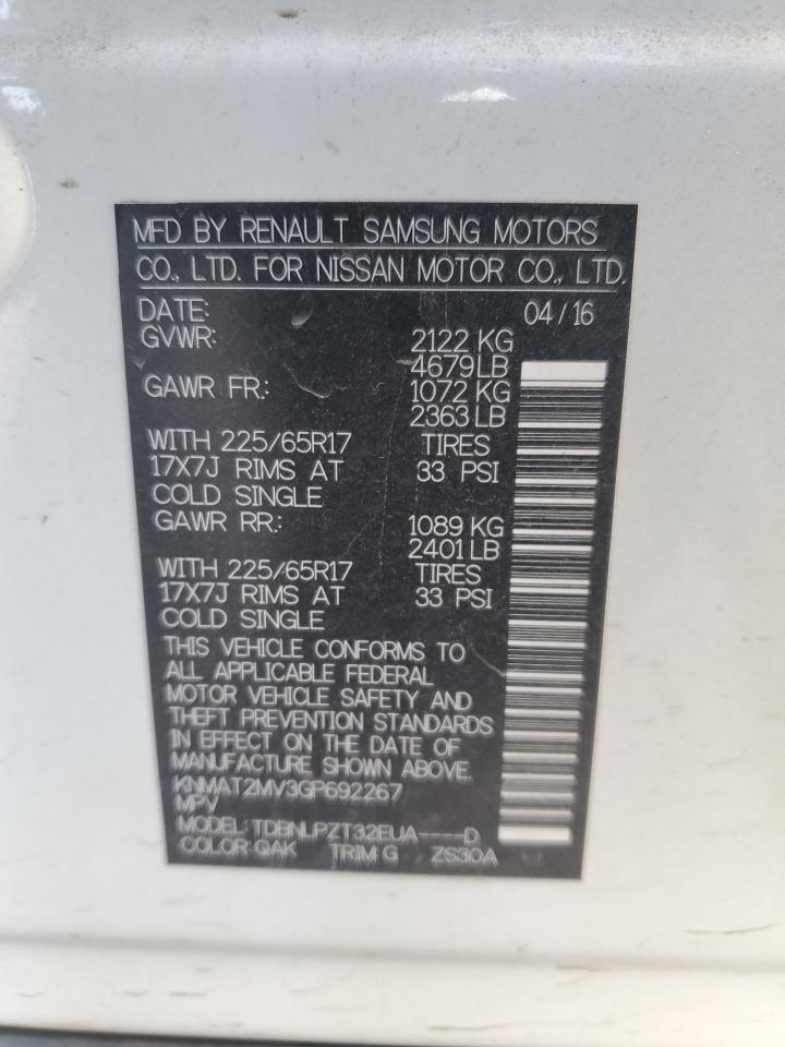 2016 Nissan Rogue S VIN: KNMAT2MV3GP692267 Lot: 80460415