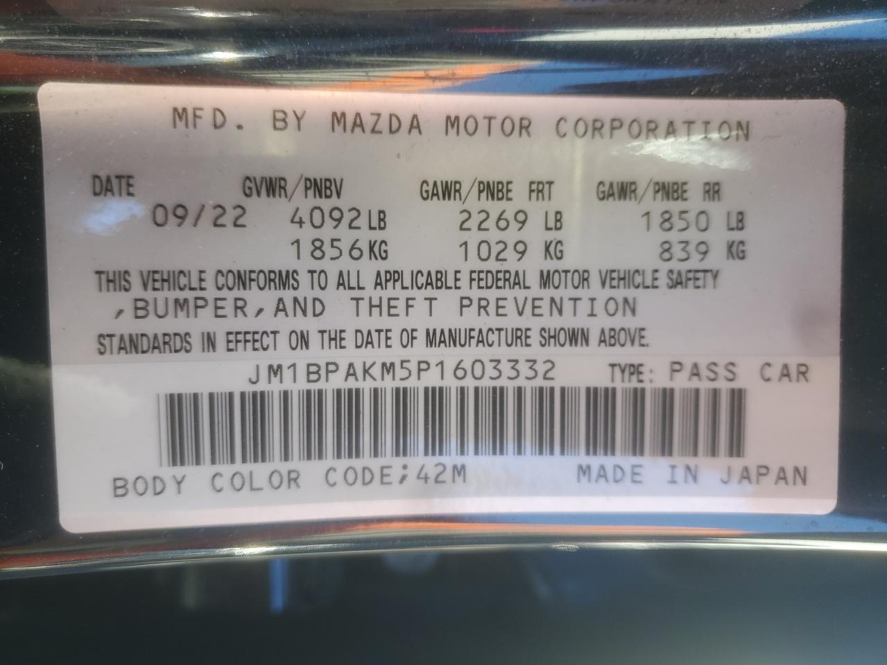 2023 Mazda 3 Select VIN: JM1BPAKM5P1603332 Lot: 81770285