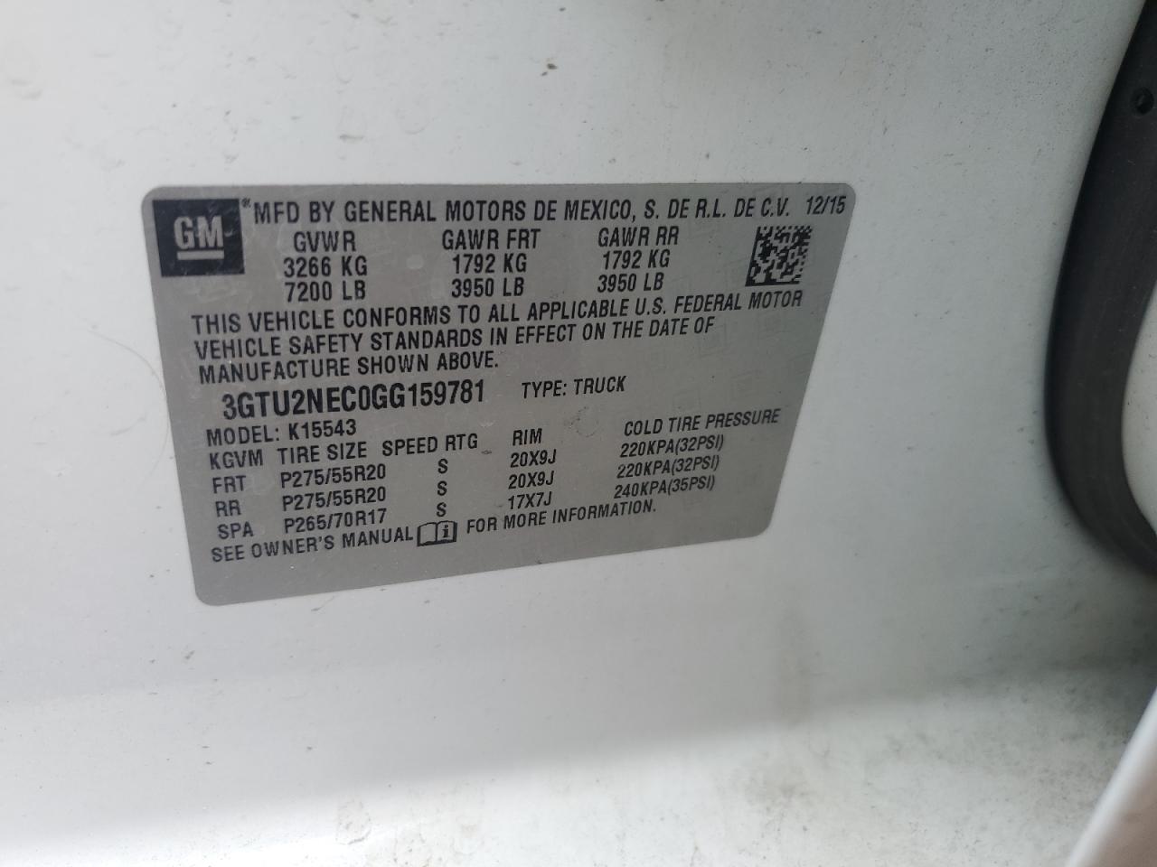 2016 GMC Sierra K1500 Slt VIN: 3GTU2NEC0GG159781 Lot: 84545875