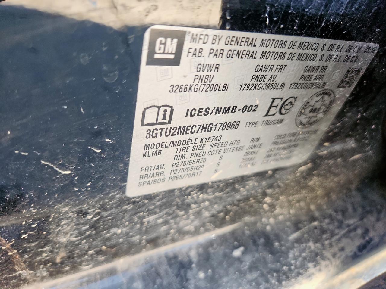 2017 GMC Sierra K1500 Sle VIN: 3GTU2MEC7HG178968 Lot: 81722745