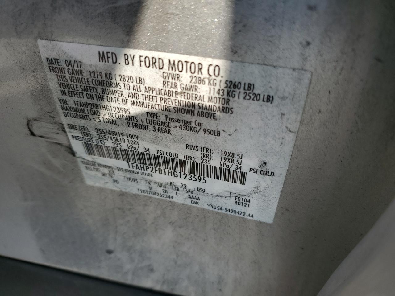 2017 Ford Taurus Limited VIN: 1FAHP2F81HG123595 Lot: 71133185