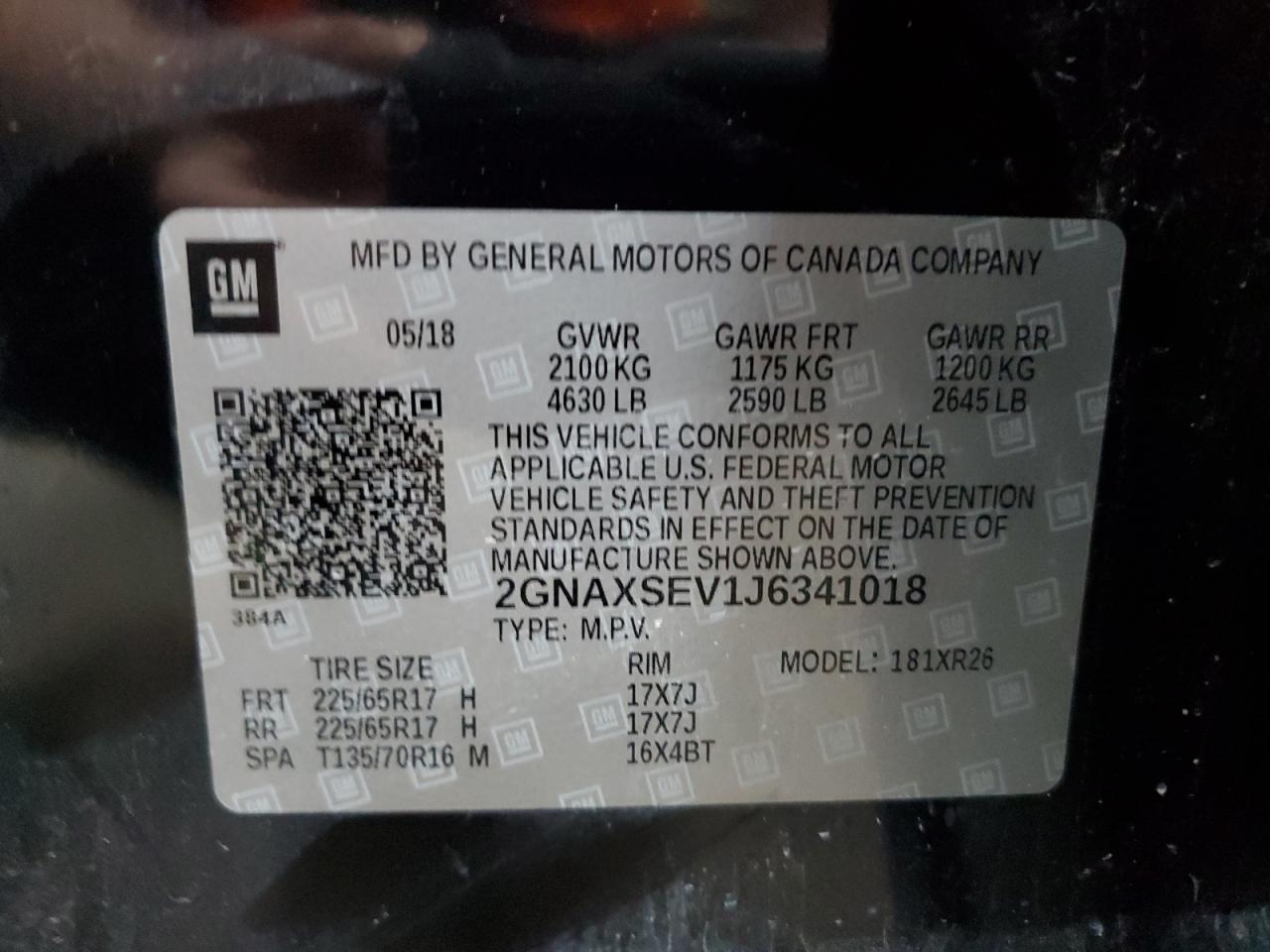 2018 Chevrolet Equinox Lt VIN: 2GNAXSEV1J6341018 Lot: 72076535