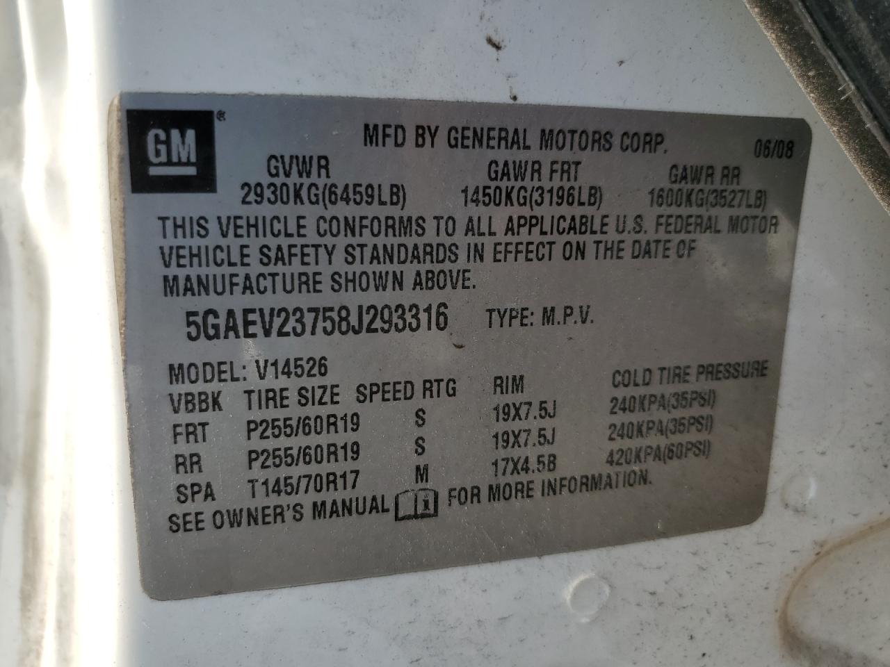 2008 Buick Enclave Cxl VIN: 5GAEV23758J293316 Lot: 80544025