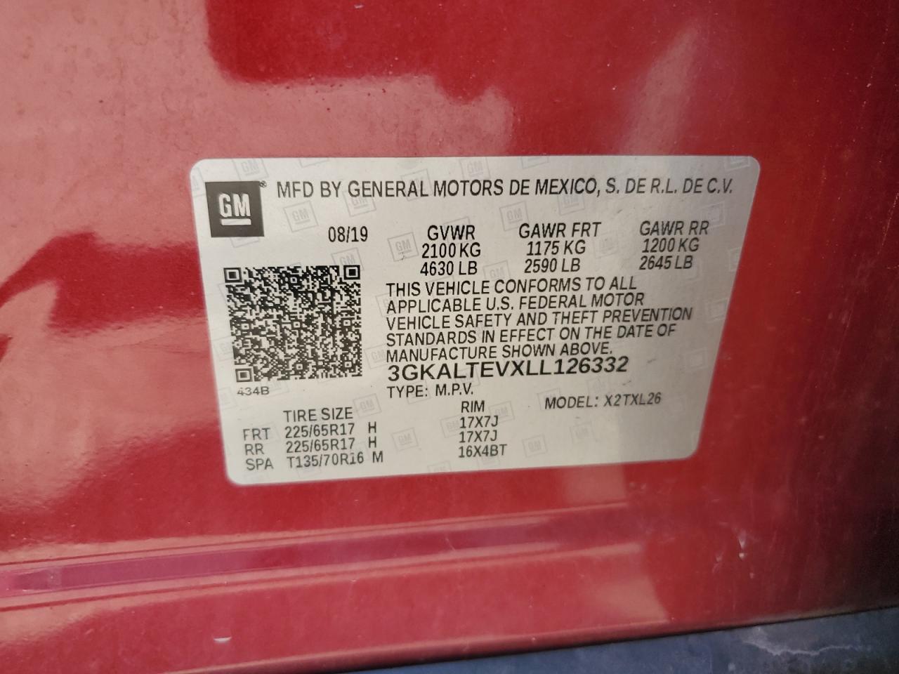 2020 GMC Terrain Sle VIN: 3GKALTEVXLL126332 Lot: 71768475