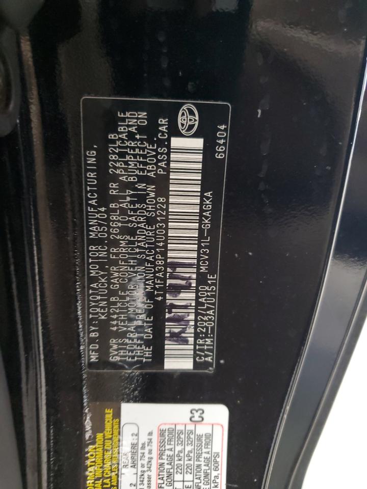 2004 Toyota Camry Solara Se VIN: 4T1FA38P14U031228 Lot: 80162875