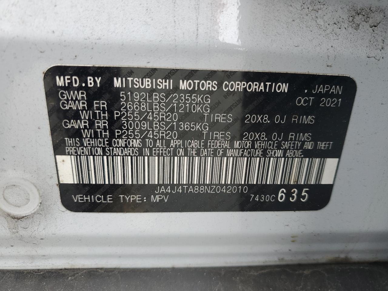 2022 Mitsubishi Outlander Es VIN: JA4J4TA88NZ042010 Lot: 69973455