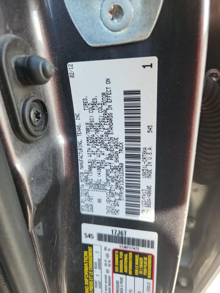 2012 Toyota Tundra Double Cab Sr5 VIN: 5TFRY5F13CX123560 Lot: 71097505