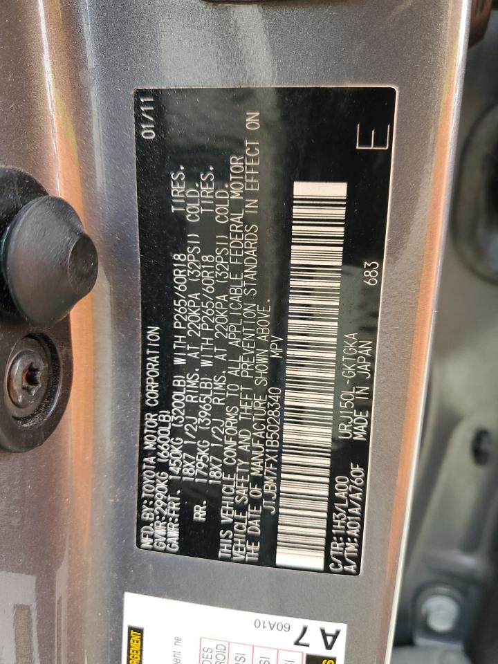 2011 Lexus Gx 460 VIN: JTJBM7FX1B5028340 Lot: 82129655