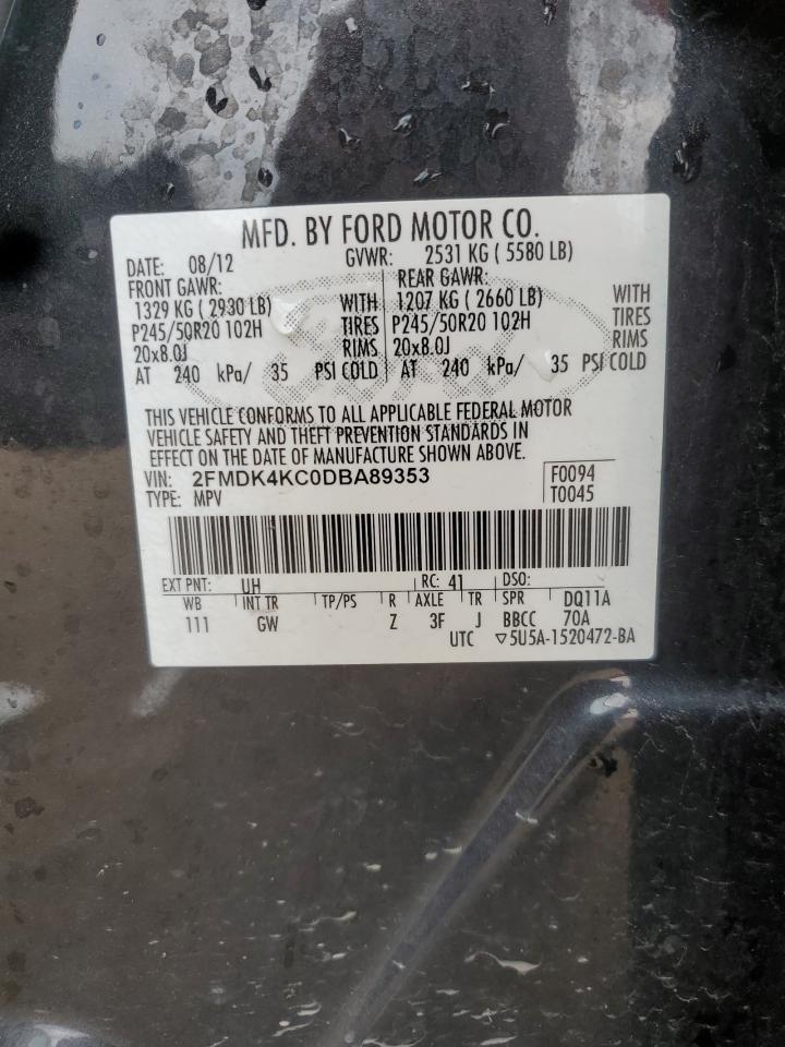 2013 Ford Edge Limited VIN: 2FMDK4KC0DBA89353 Lot: 71058265