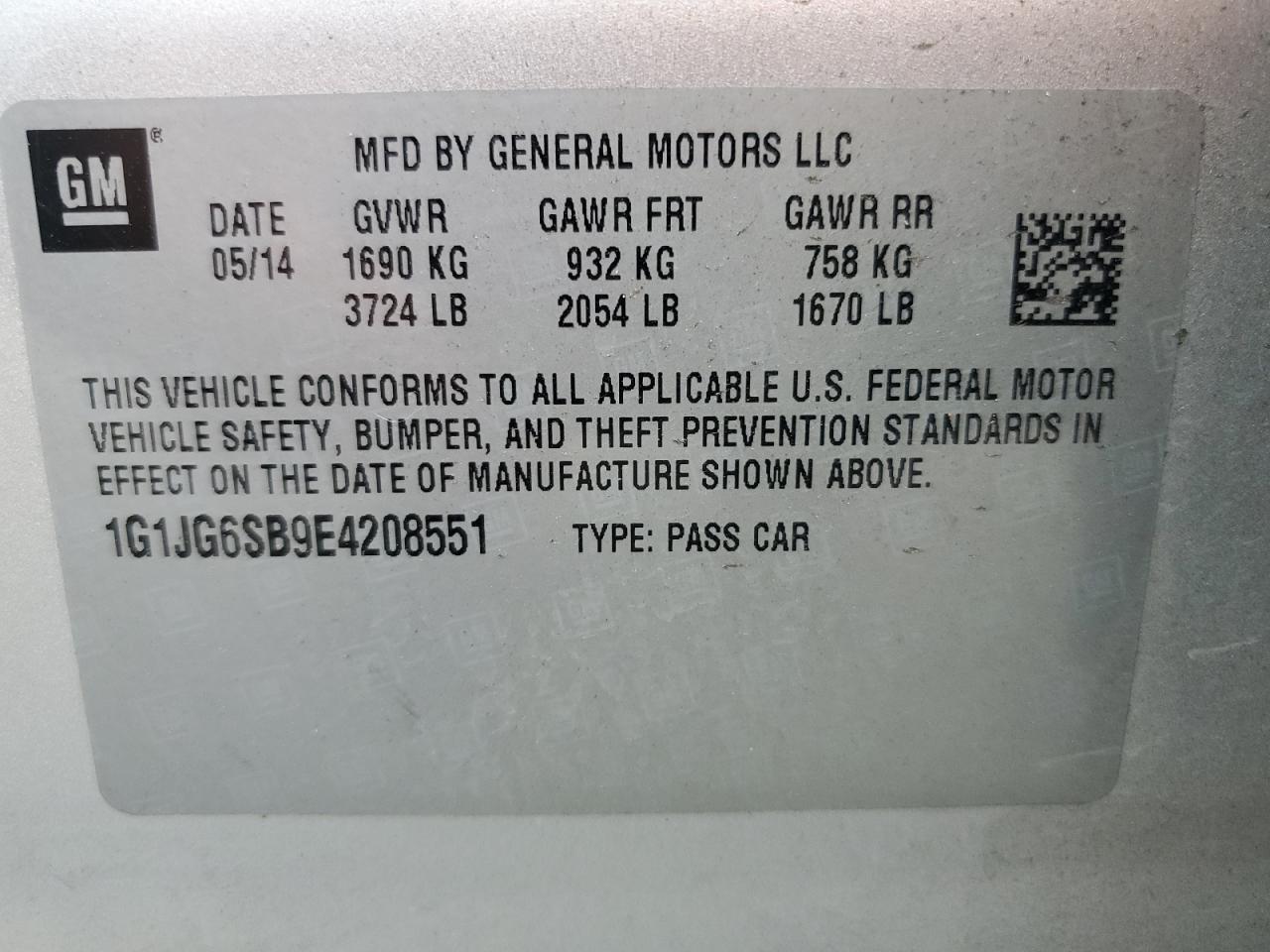 2014 Chevrolet Sonic Rs VIN: 1G1JG6SB9E4208551 Lot: 71324115