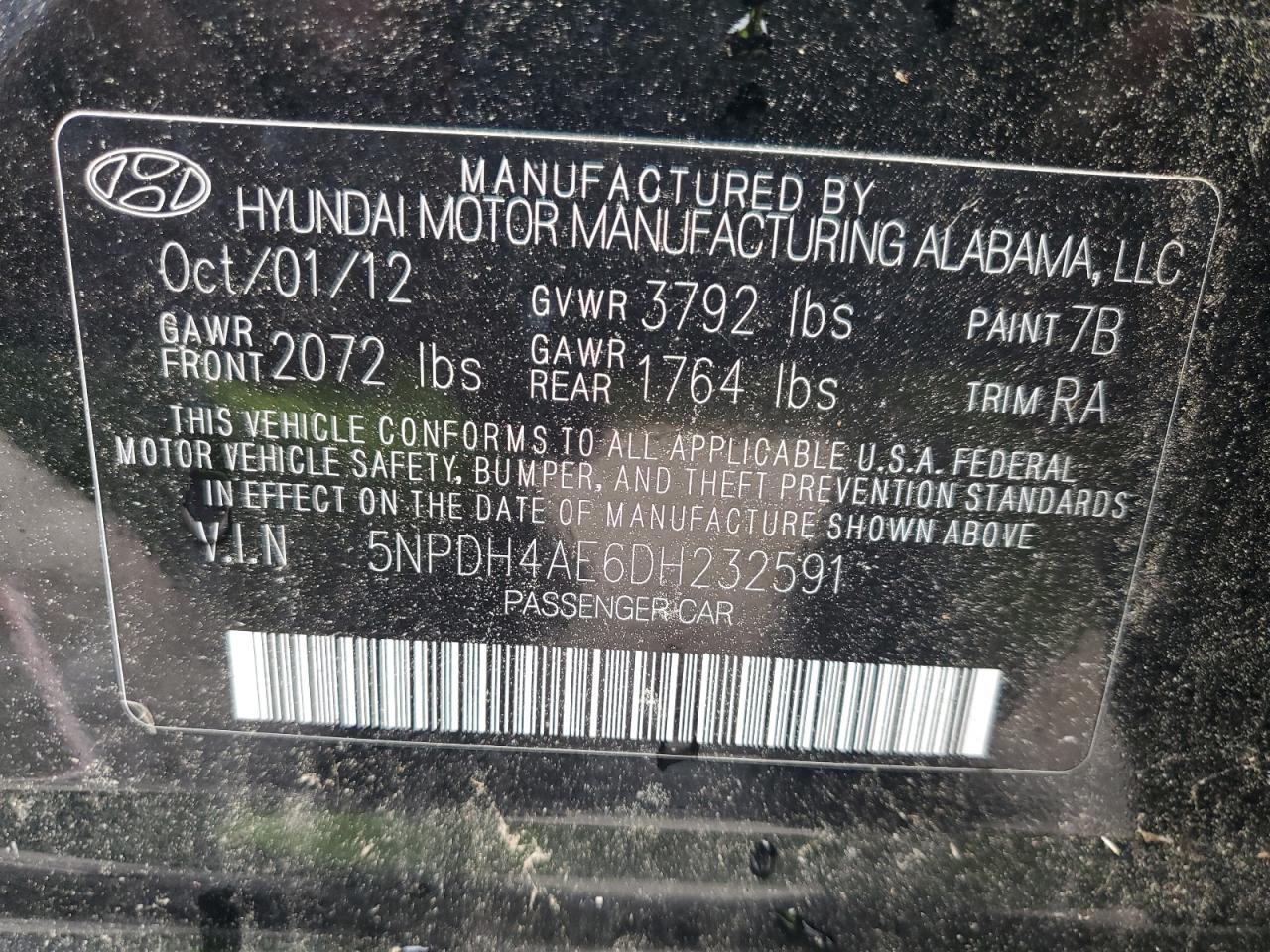 2013 Hyundai Elantra Gls VIN: 5NPDH4AE6DH232591 Lot: 83854945