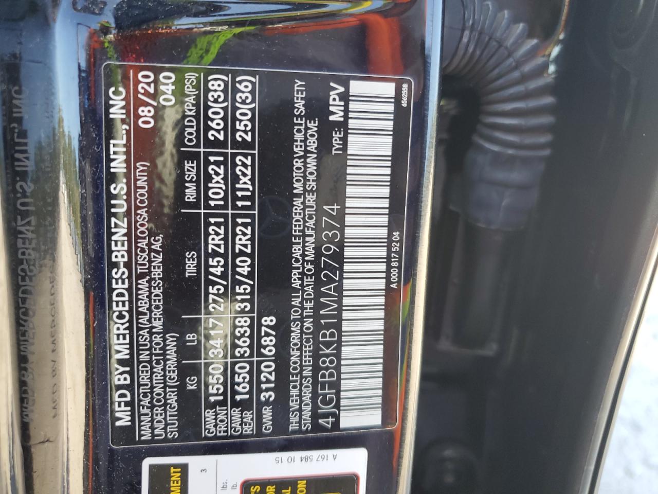 2021 Mercedes-Benz Gle 63 Amg 4Matic VIN: 4JGFB8KB1MA279374 Lot: 81660905