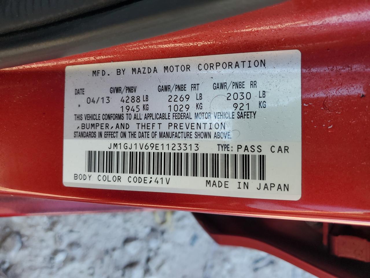 2014 Mazda 6 Touring VIN: JM1GJ1V69E1123313 Lot: 80306575