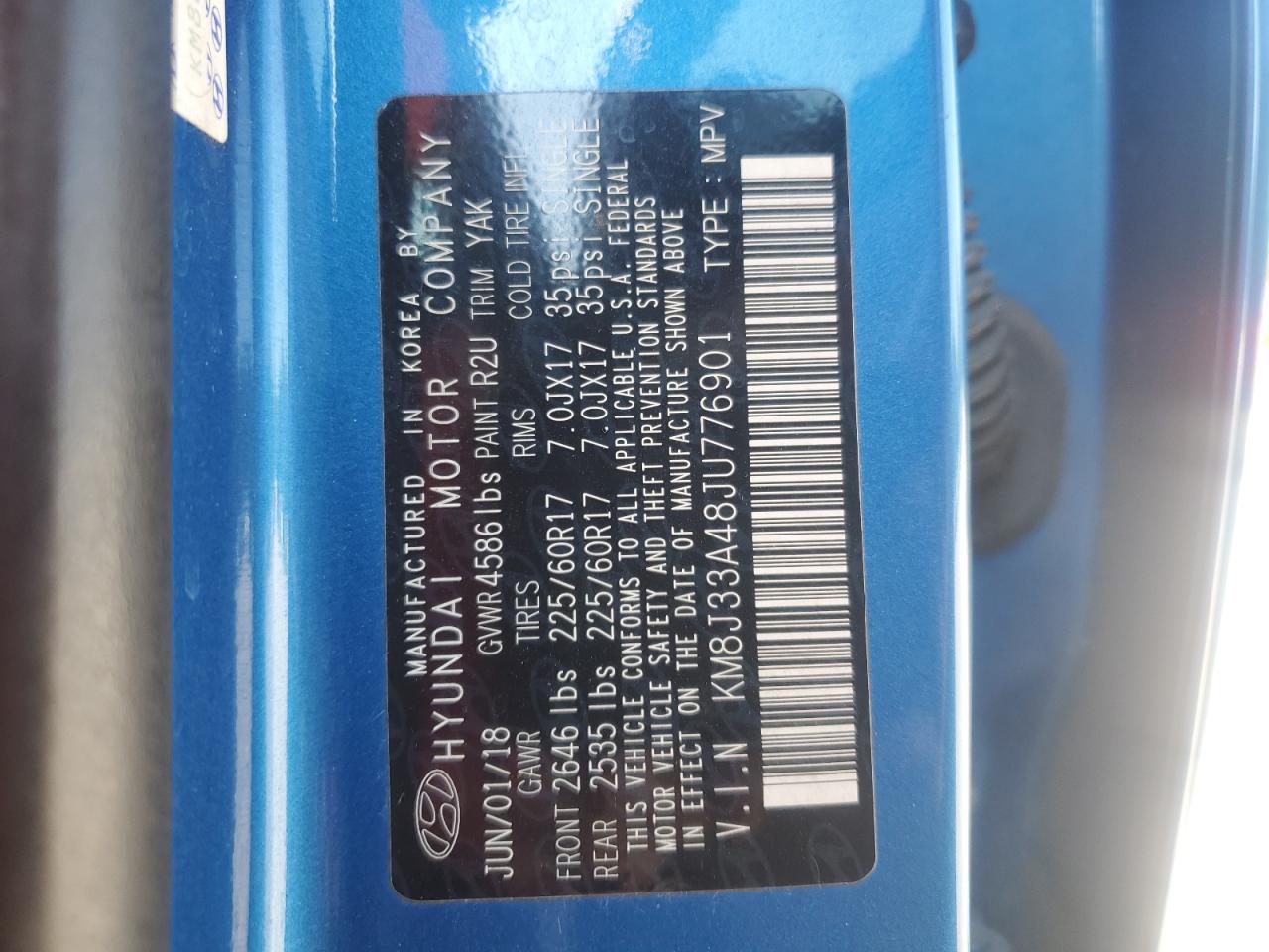 2018 Hyundai Tucson Sel VIN: KM8J33A48JU776901 Lot: 80113825