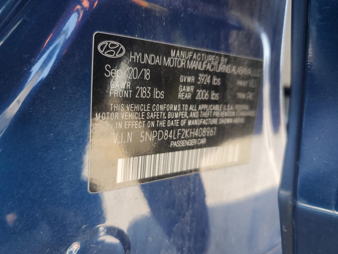 2019 Hyundai Elantra Sel VIN: 5NPD84LF2KH408961 Lot: 71729985