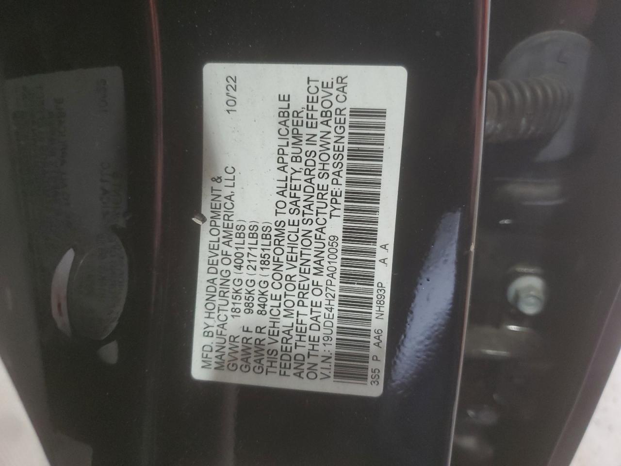 2023 Acura Integra VIN: 19UDE4H27PA010059 Lot: 84833835